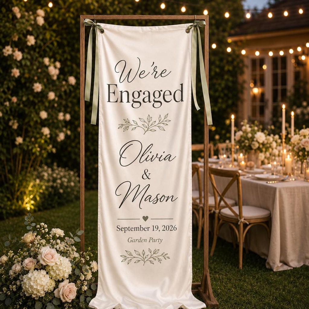 Custom Satin Engagement Party Welcome Banner, Garden Party Sign - product image 9