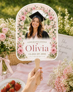 Floral Graduation Photo Fan, Custom Class of 2026 Keepsake, Personalized Flower Graduate – main product view