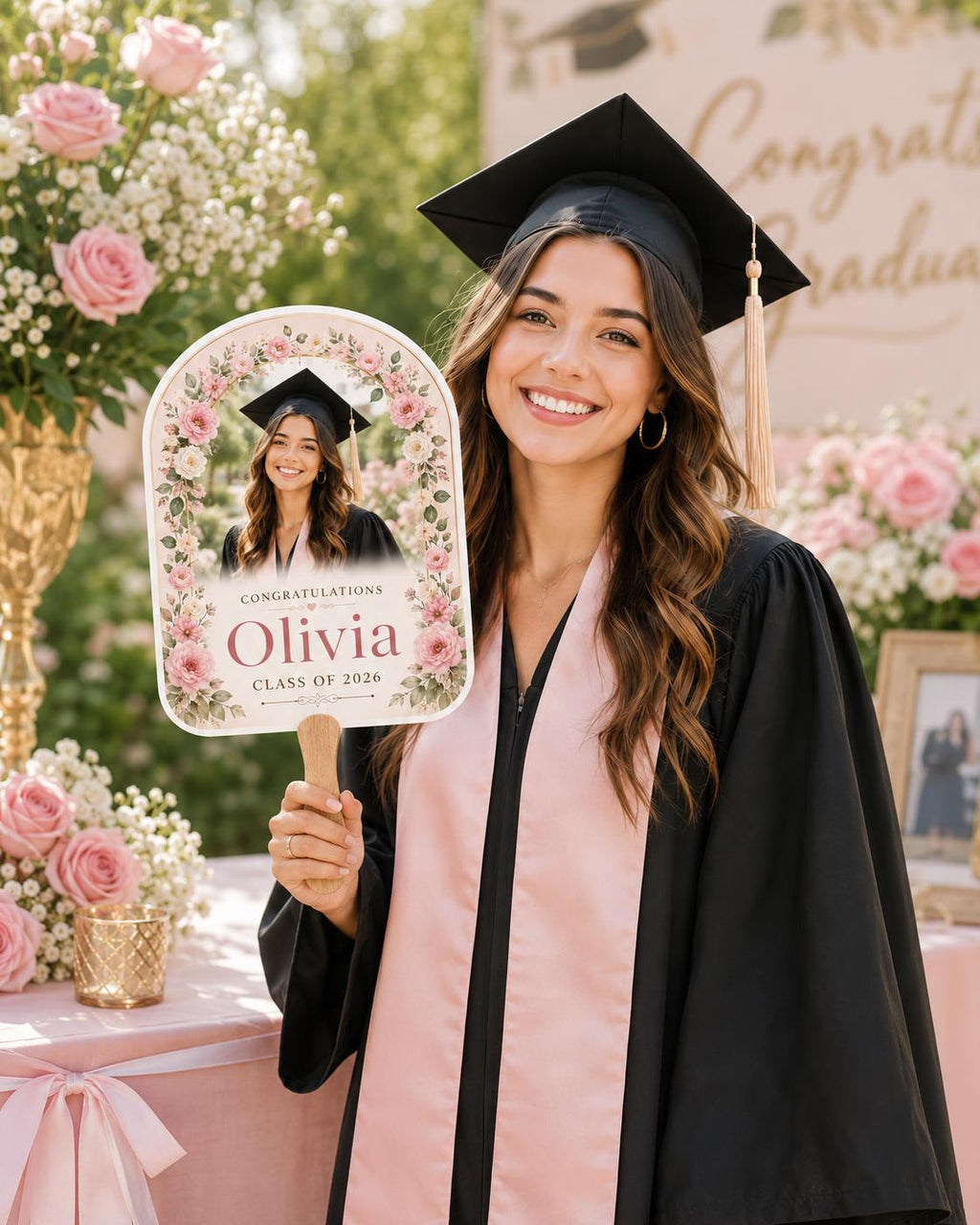 Floral Graduation Photo Fan, Custom Class of 2026 Keepsake, Personalized Flower Graduate Souvenir - product image 9