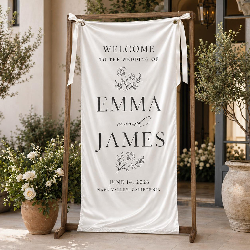 Personalized Wedding Welcome Banner, Satin Fabric Sign With Ribbon - product image 4