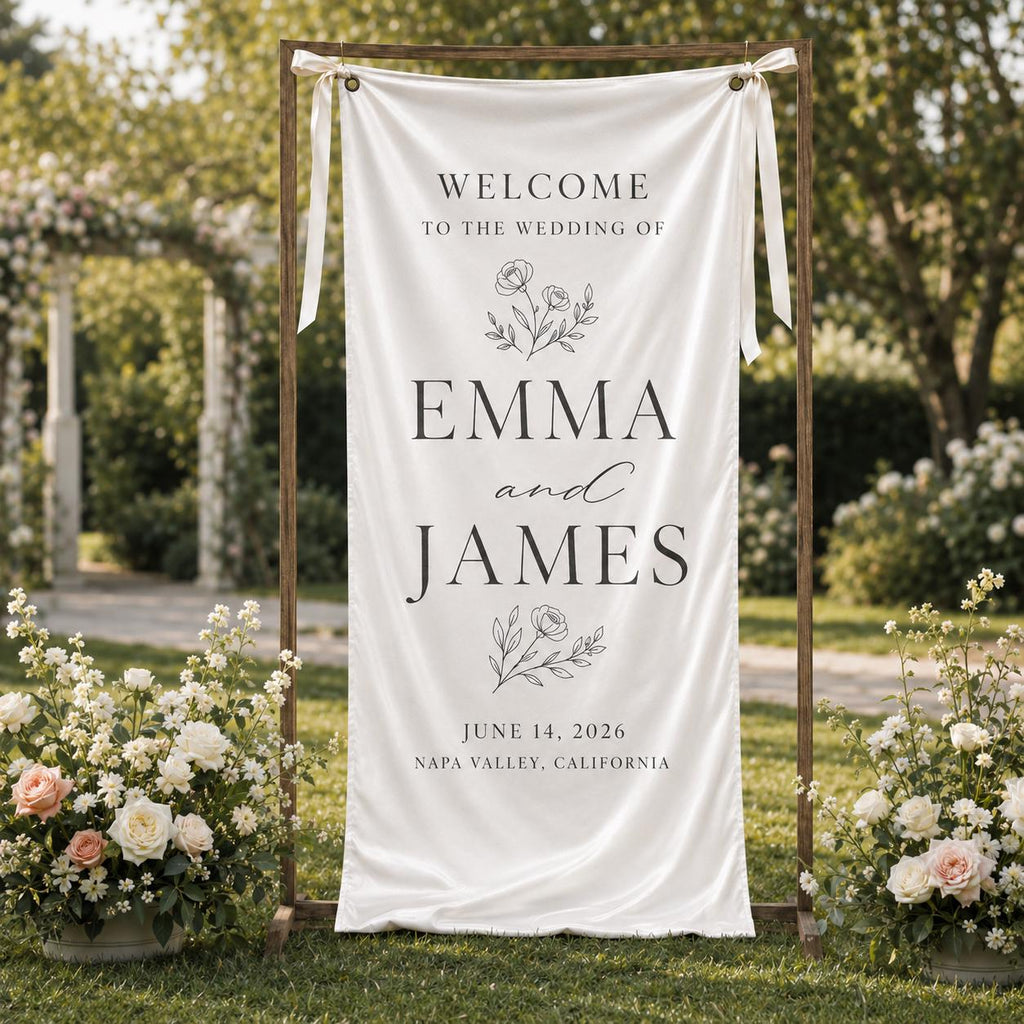 Personalized Wedding Welcome Banner, Satin Fabric Sign With Ribbon - product image 10