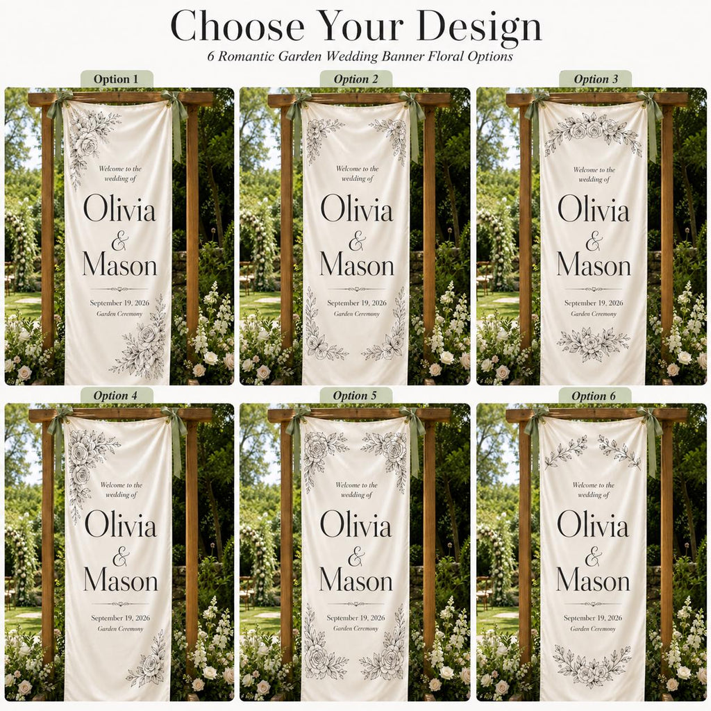 Personalized Wedding Welcome Banner, Floral Satin Ceremony Sign - product image 4