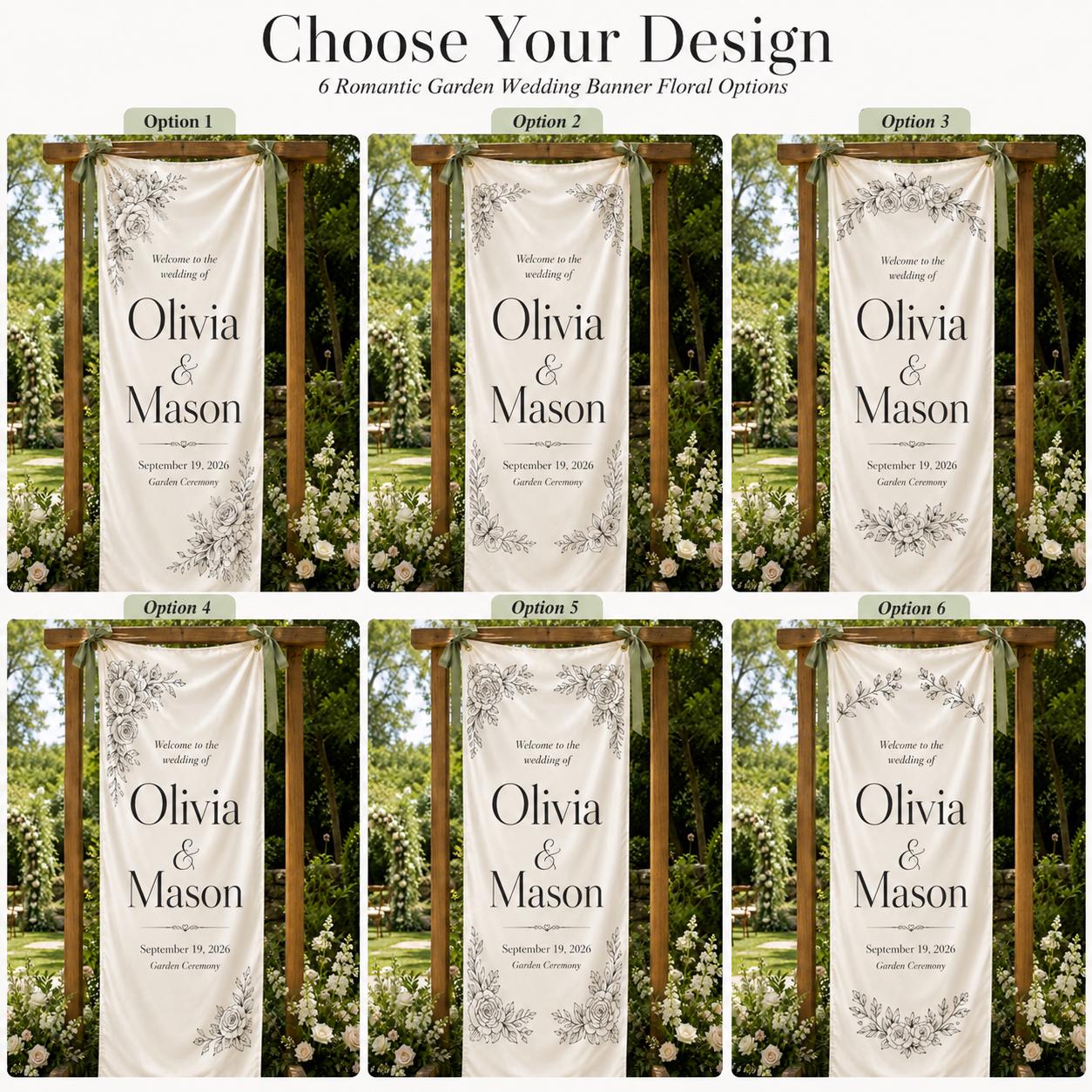 Personalized Wedding Welcome Banner, Floral Satin Ceremony Sign - product image 4