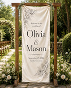 Personalized Wedding Welcome Banner, Floral Satin Ceremony Sign – product photo 10