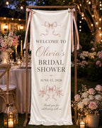 Personalized Satin Bridal Shower Welcome Banner, Custom Event Decor – main product view