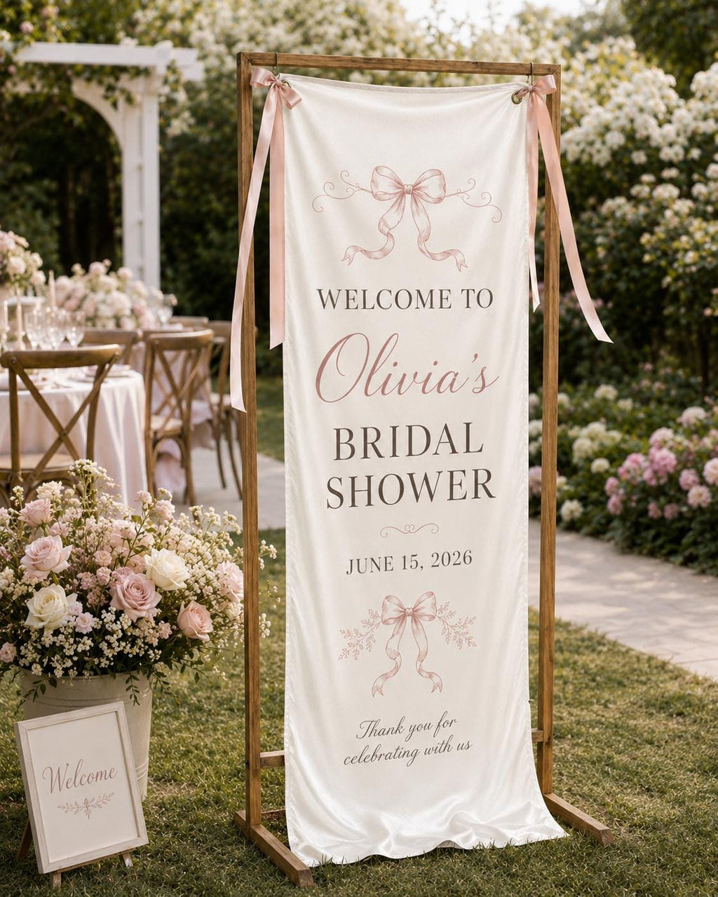 Personalized Satin Bridal Shower Welcome Banner, Custom Event Decor - product image 8