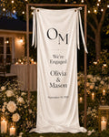 Minimal Engagement Banner, Personalized Fabric Welcome Sign, Custom Satin Couple Monogram Banner - product image 1