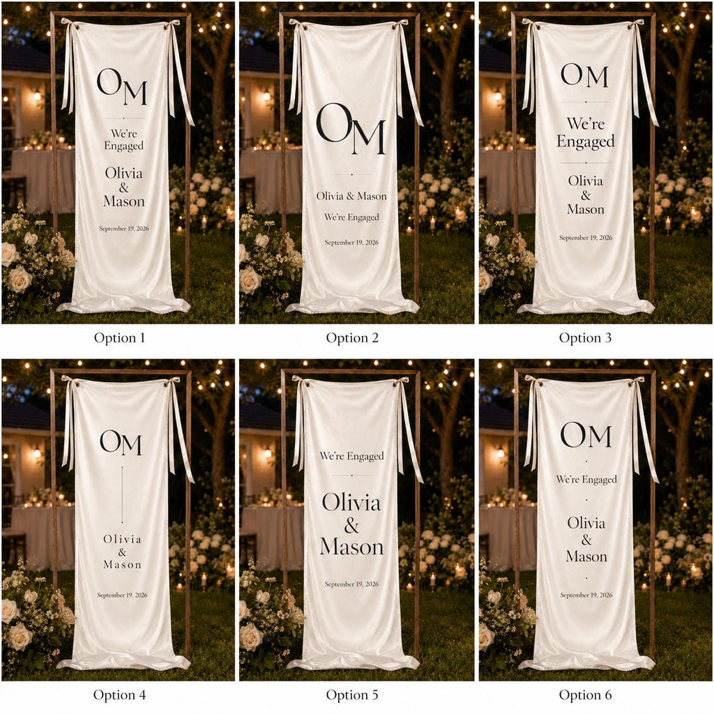 Minimal Engagement Banner, Personalized Fabric Welcome Sign, Custom Satin Couple Monogram Banner - product image 2
