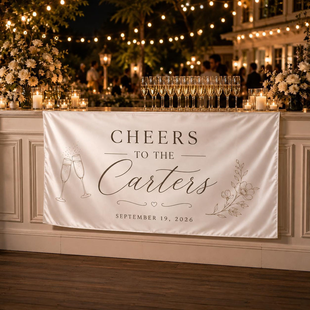 Personalized Cheers Wedding Bar Banner, Satin Reception Table Sign - product image 2