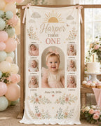 One Year Photo Banner, First Birthday Milestone Fabric Sign, Personalized 12 Month Satin Banner – product photo 8