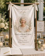 Memorial Photo Banner, Personalized Celebration of Life Fabric Sign, Custom Satin Remembrance – product photo 3