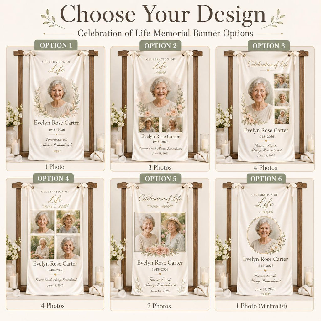 Memorial Photo Banner, Personalized Celebration of Life Fabric Sign, Custom Satin Remembrance Banner - product image 2