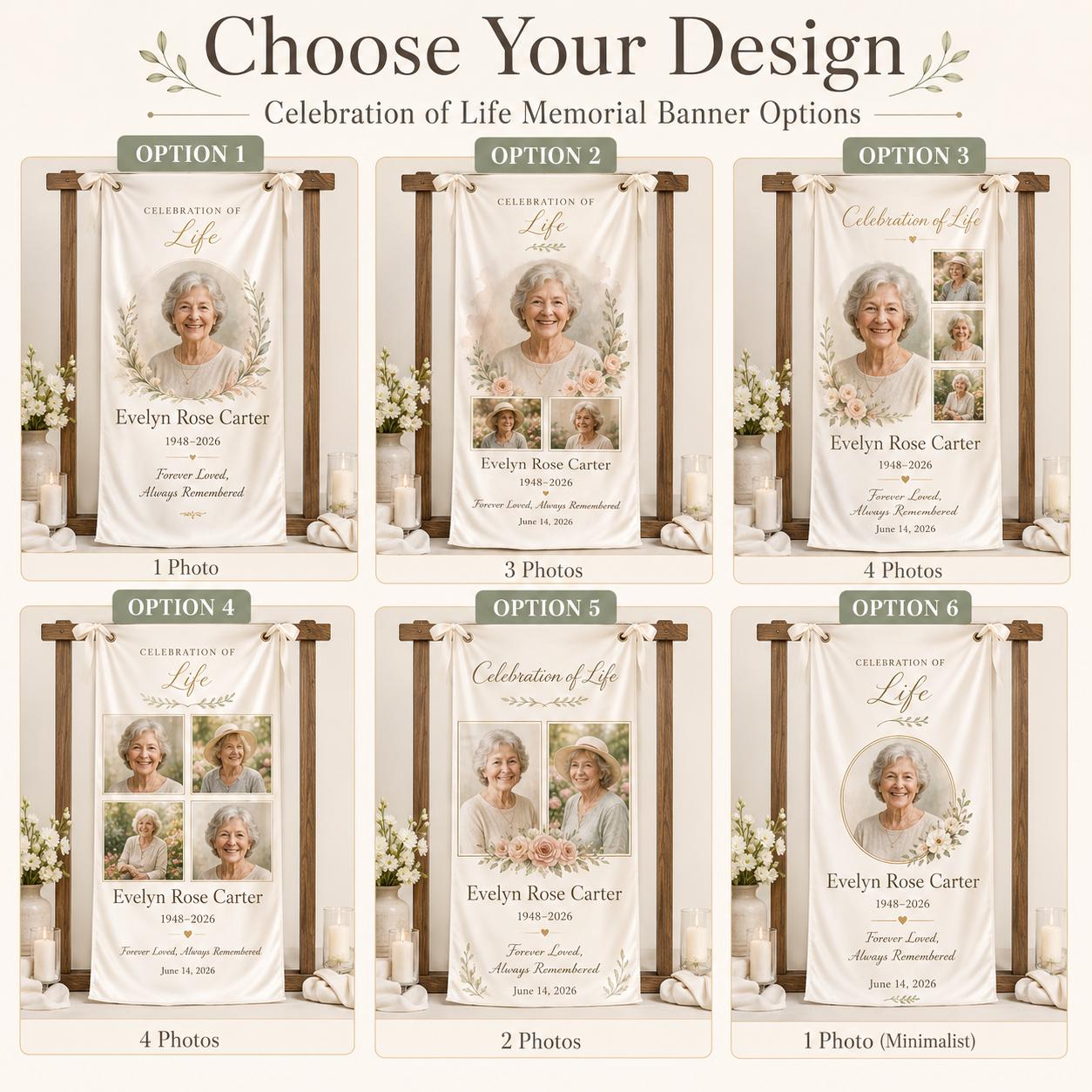 Memorial Photo Banner, Personalized Celebration of Life Fabric Sign, Custom Satin Remembrance Banner - product image 2
