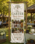 Family Reunion Photo Banner, Custom Surname Fabric Sign, Personalized Satin Family Gathering Backdrop - product image 1