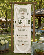 Family Reunion Photo Banner, Custom Surname Fabric Sign, Personalized Satin Family Gathering – product photo 9