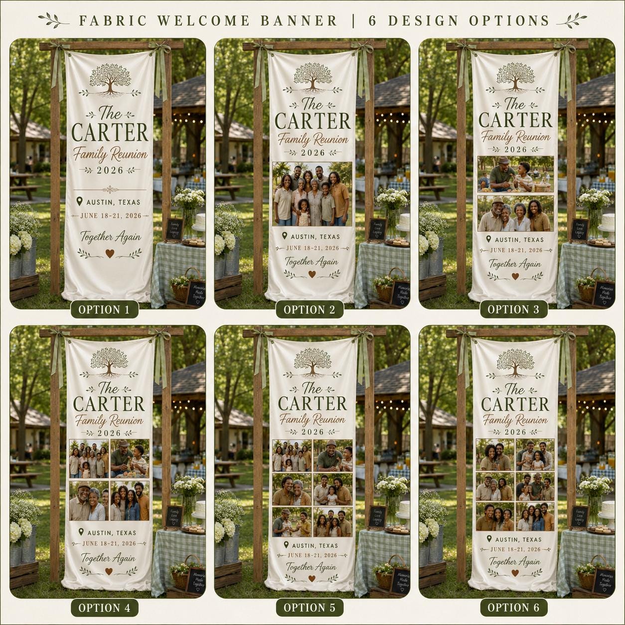 Family Reunion Photo Banner, Custom Surname Fabric Sign, Personalized Satin Family Gathering Backdrop - product image 2