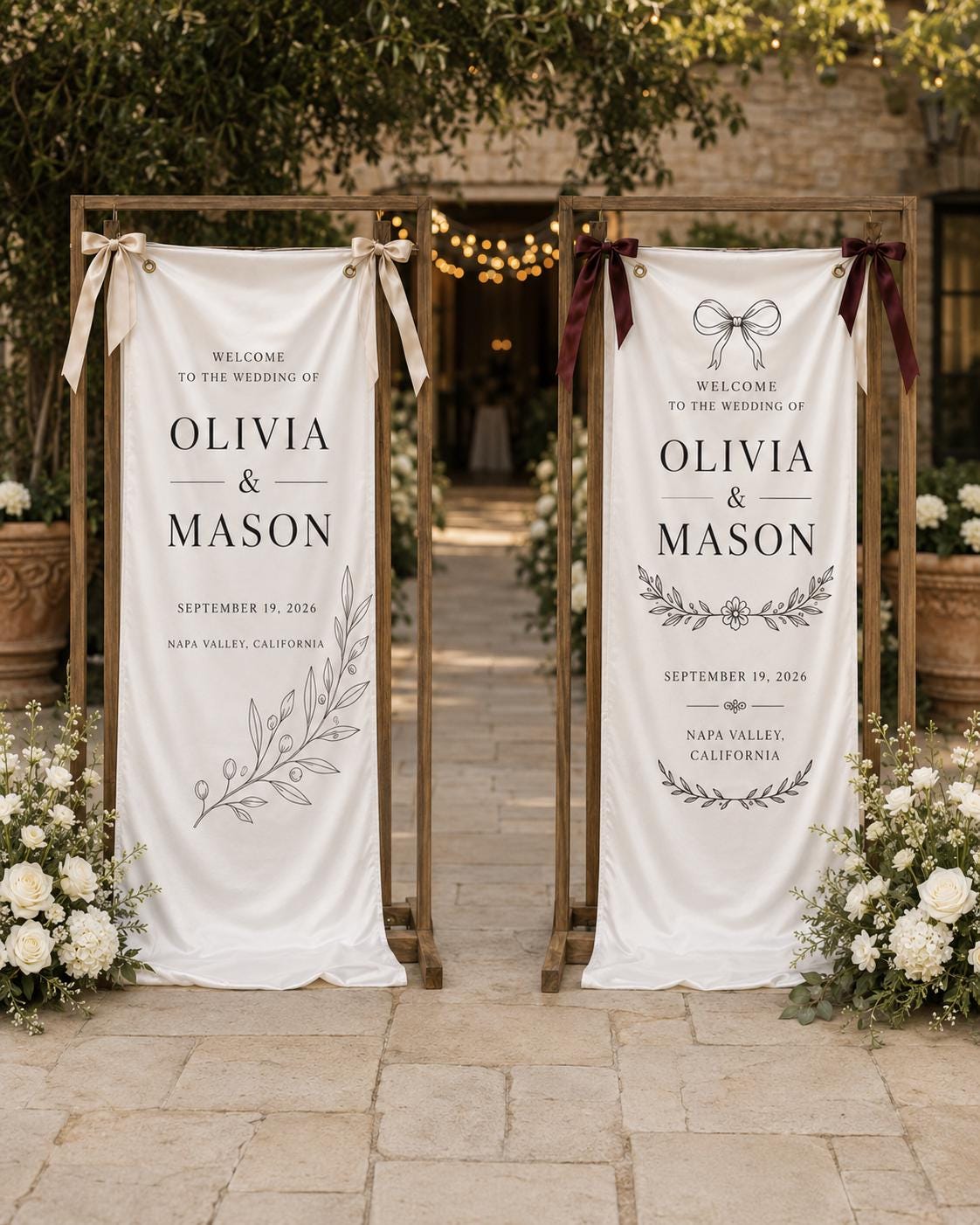 Wedding Welcome Banner, Personalized Satin Ceremony Sign, Custom Fabric Wedding Entrance Decor - product image 5
