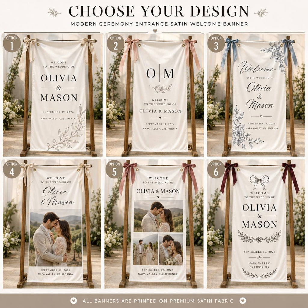 Wedding Welcome Banner, Personalized Satin Ceremony Sign, Custom Fabric Wedding Entrance Decor - product image 4