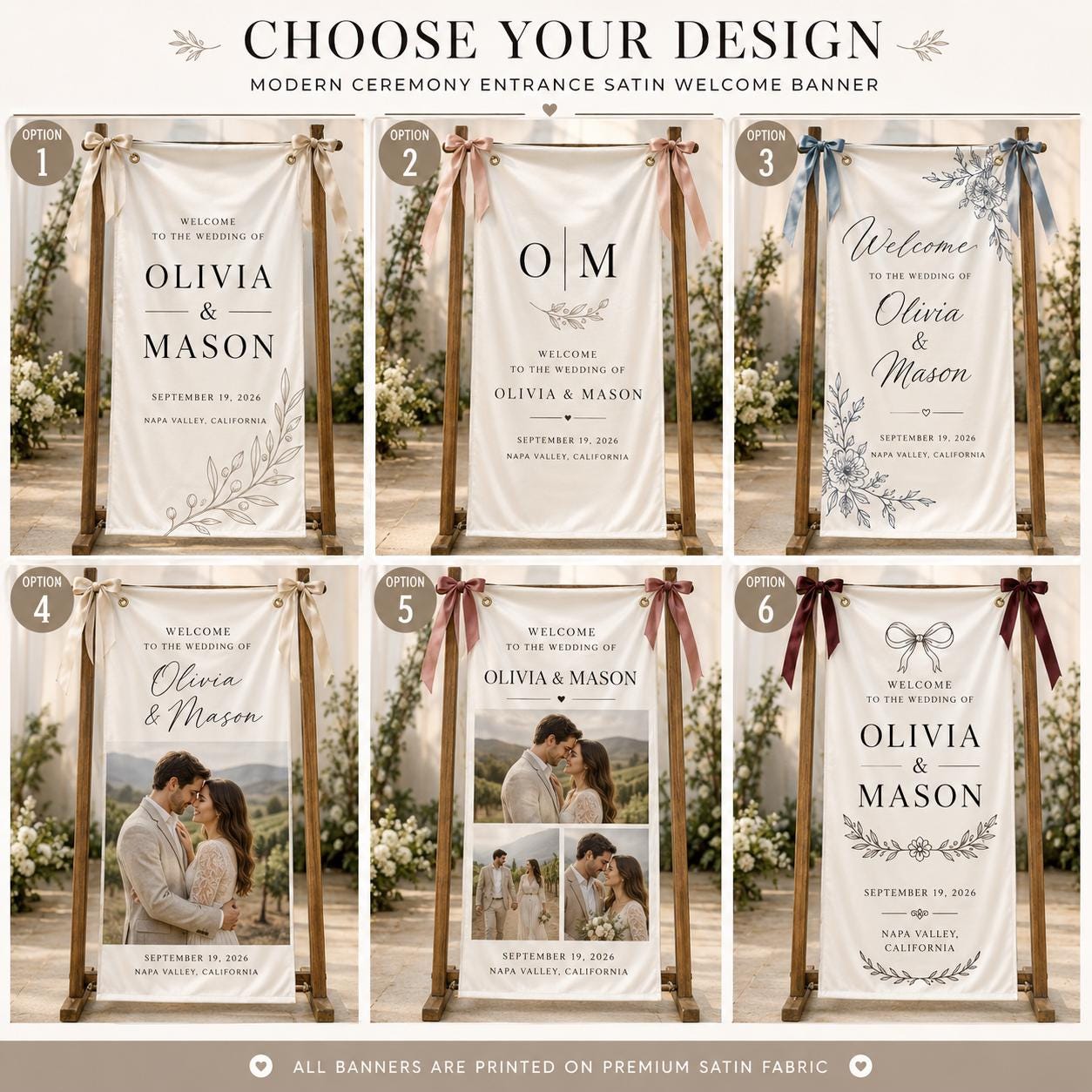 Wedding Welcome Banner, Personalized Satin Ceremony Sign, Custom Fabric Wedding Entrance Decor - product image 4