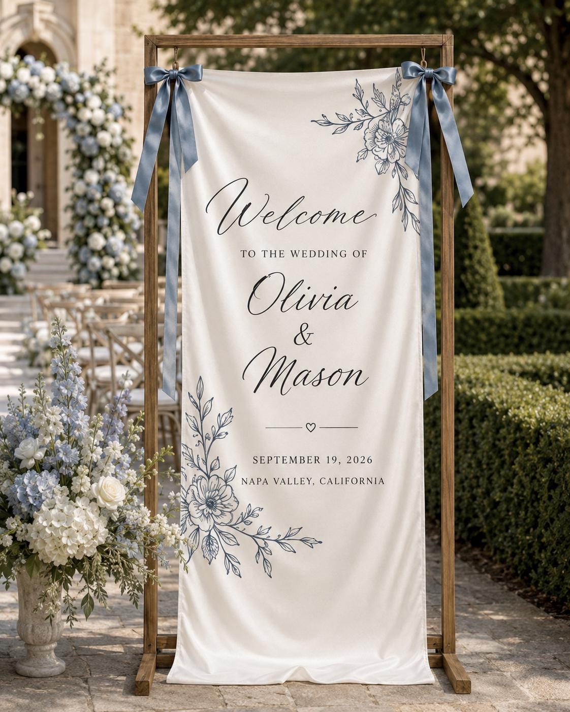 Wedding Welcome Banner, Personalized Satin Ceremony Sign, Custom Fabric Wedding Entrance Decor - product image 8