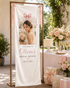 Personalized Satin Bridal Shower Welcome Banner, Custom Fabric Event Signage – main product view