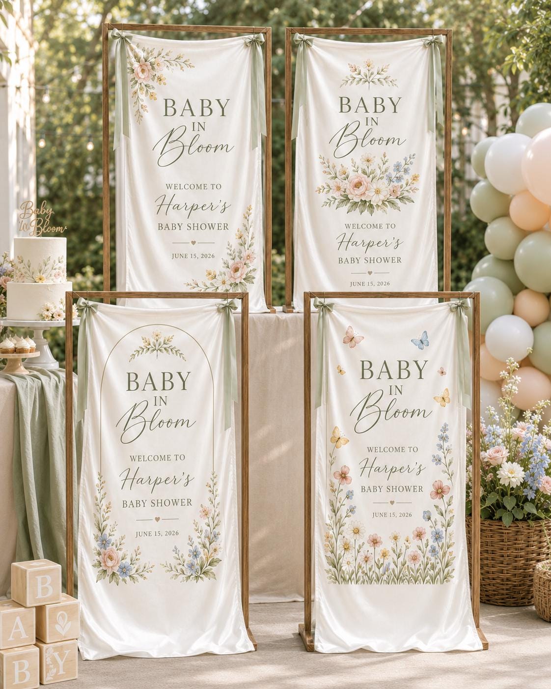 Baby in Bloom Garden Banner, Personalized Floral Baby Shower Welcome Sign - product image 2