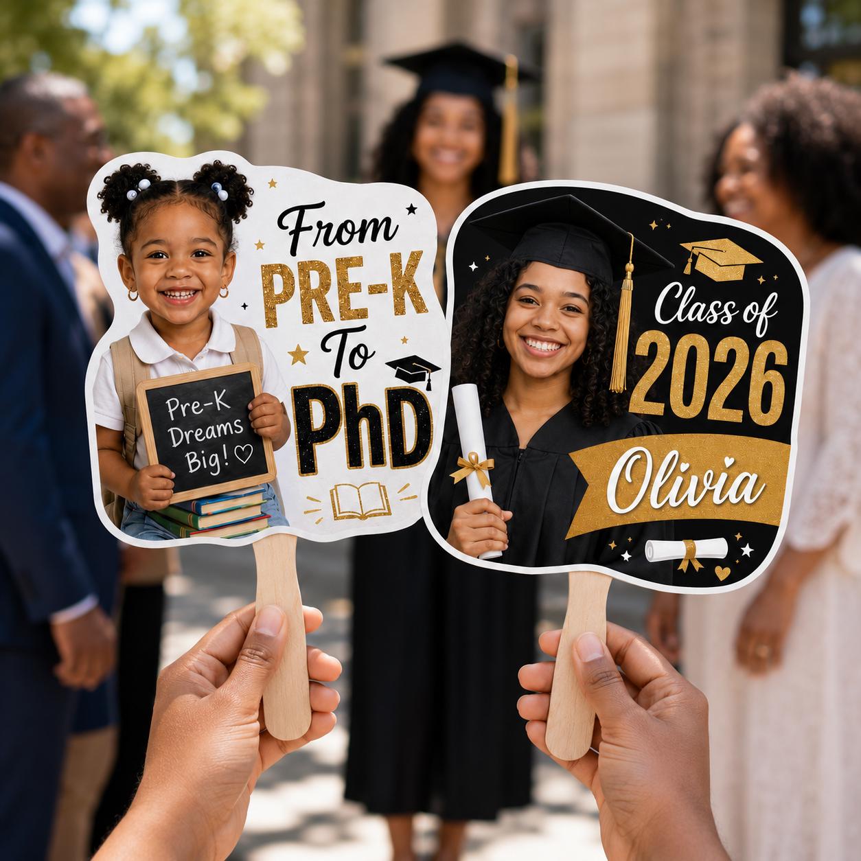 Custom Graduation Photo Hand Fan, Class of 2026 Grad Prop, Personalized Timeline Souvenir - product image 1