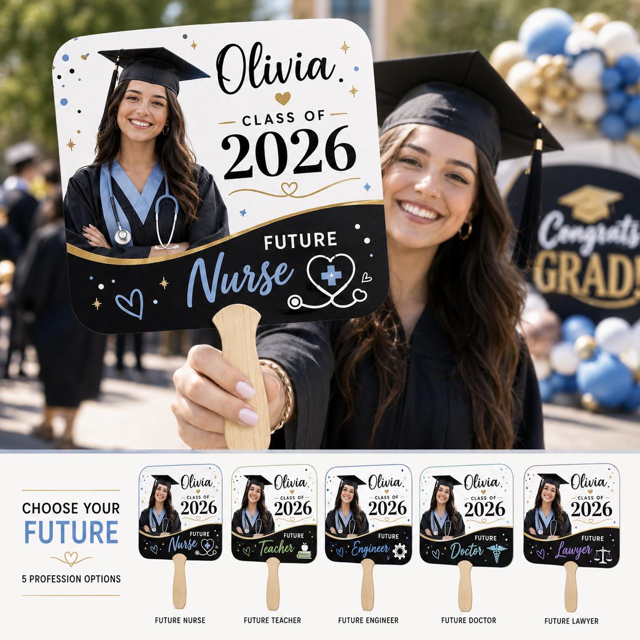 Custom Photo Graduation Fan, Class of 2026 Future Nurse Prop - product image 3