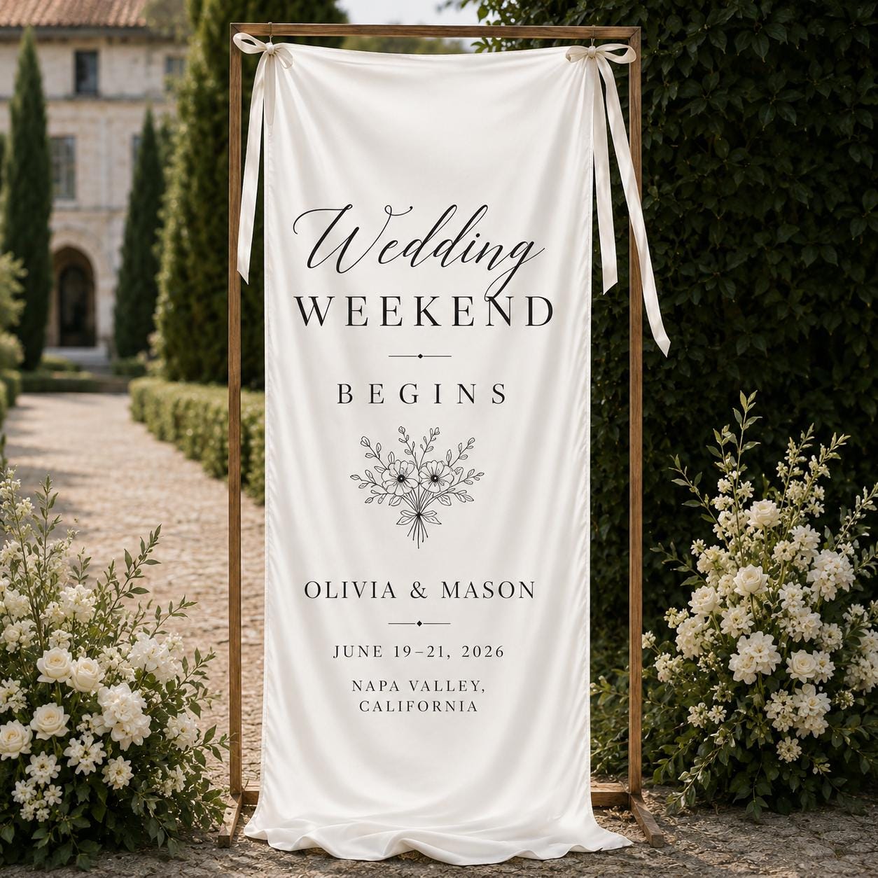 Personalized Satin Wedding Welcome Banner, Event Decor Signage - product image 1