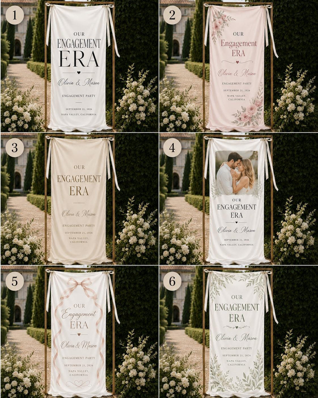 Personalized Engagement Party Satin Banner, Our Engagement Era Welcome Sign - product image 4
