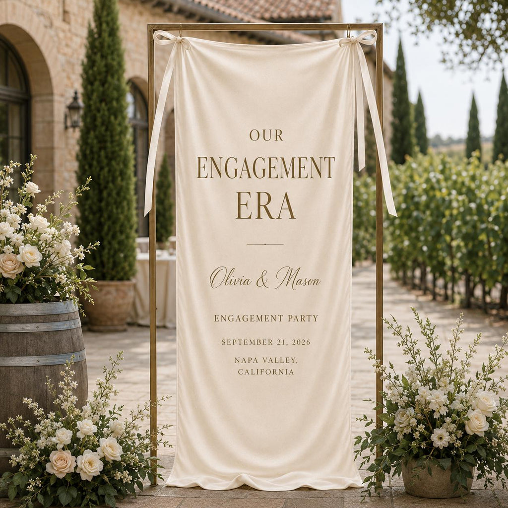 Personalized Engagement Party Satin Banner, Our Engagement Era Welcome Sign - product image 9