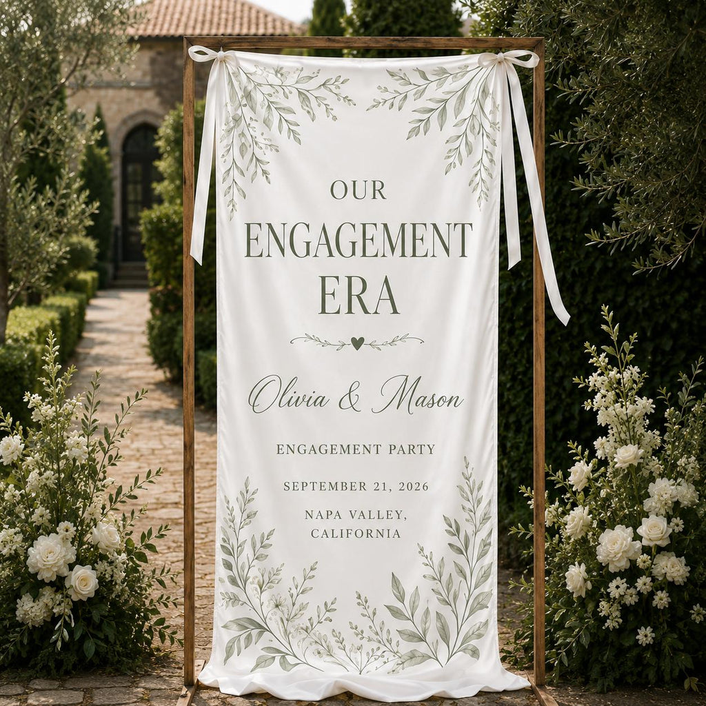 Personalized Engagement Party Satin Banner, Our Engagement Era Welcome Sign - product image 7