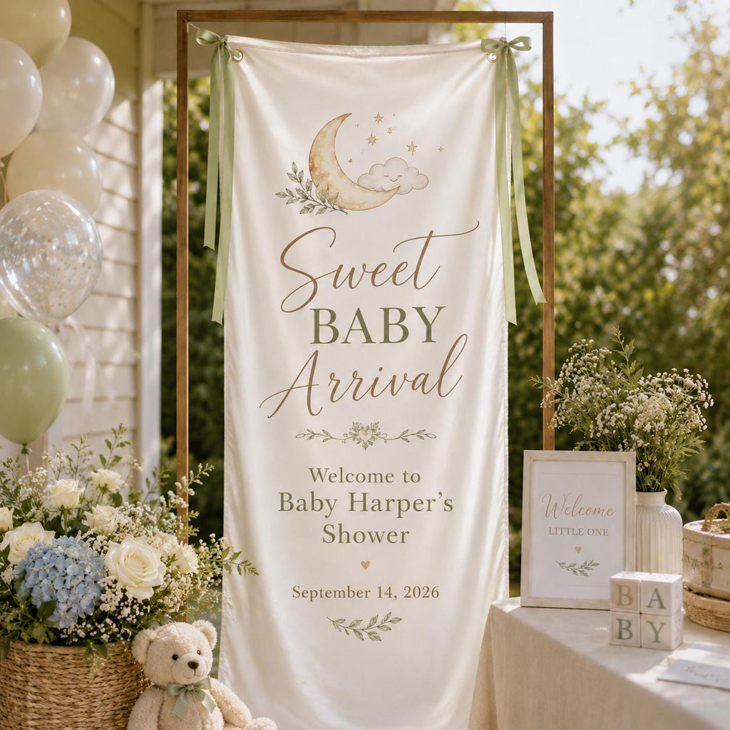 Personalized Satin Baby Shower Welcome Banner, Custom Fabric Event Signage - product image 10