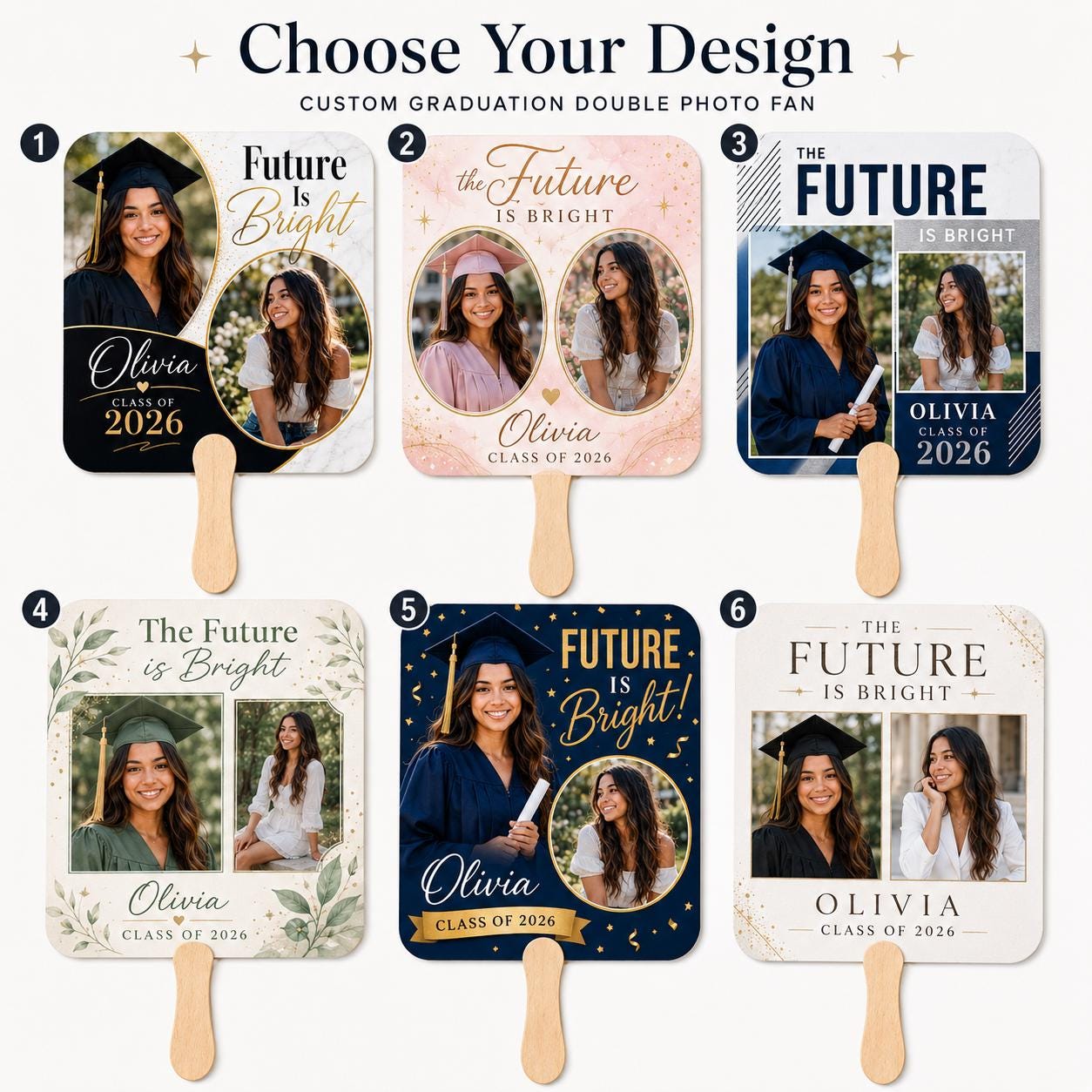 Custom Double Photo Graduation Fan, Class of 2026 Grad Prop, Personalized Keepsake - product image 3