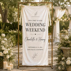 Wedding Weekend Banner, Personalized Satin Welcome Sign, Custom Fabric Wedding Event Decor – main product view