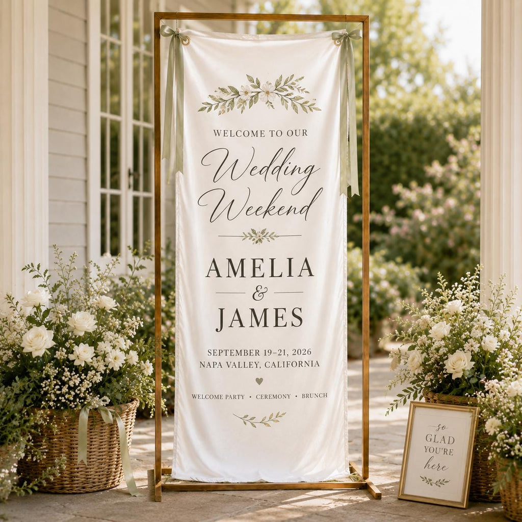 Wedding Weekend Banner, Personalized Satin Welcome Sign, Custom Fabric Wedding Event Decor - product image 10
