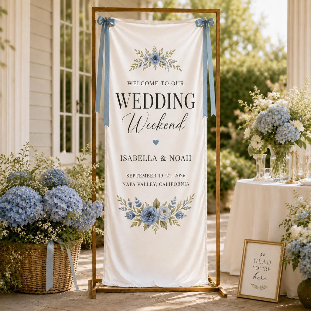Wedding Weekend Banner, Personalized Satin Welcome Sign, Custom Fabric Wedding Event Decor - product image 2