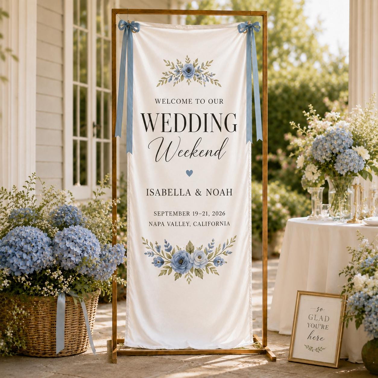 Wedding Weekend Banner, Personalized Satin Welcome Sign, Custom Fabric Wedding Event Decor - product image 2