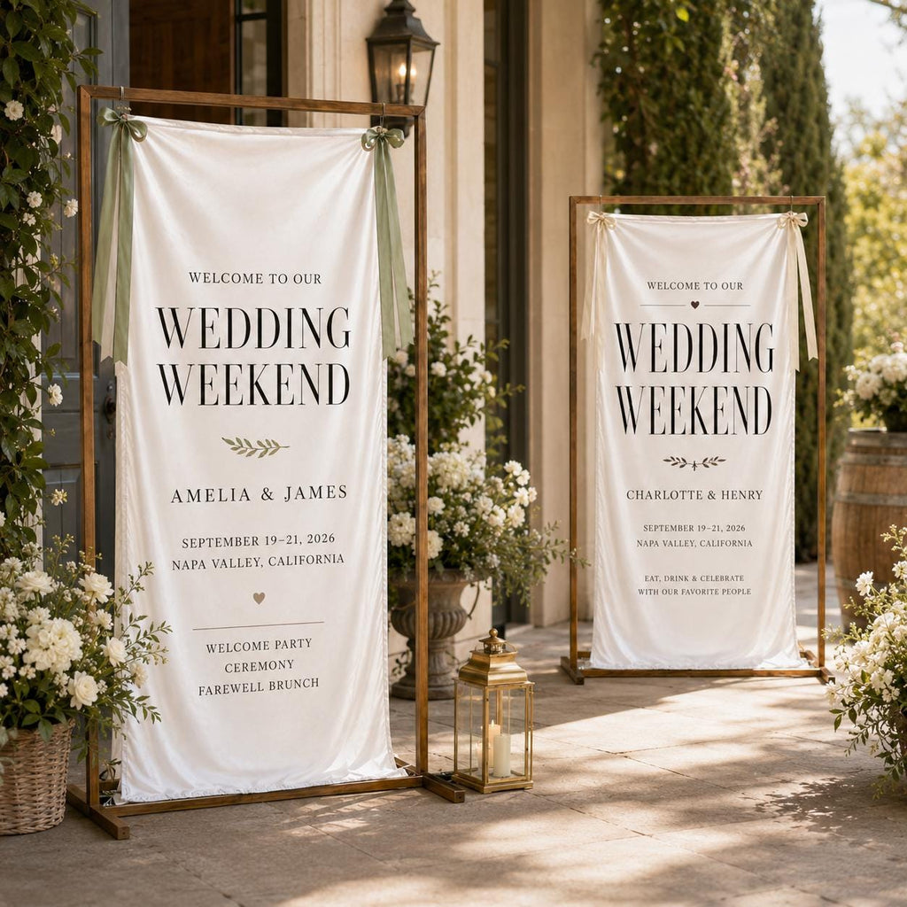 Wedding Weekend Banner, Personalized Satin Welcome Sign, Custom Fabric Wedding Event Decor - product image 9