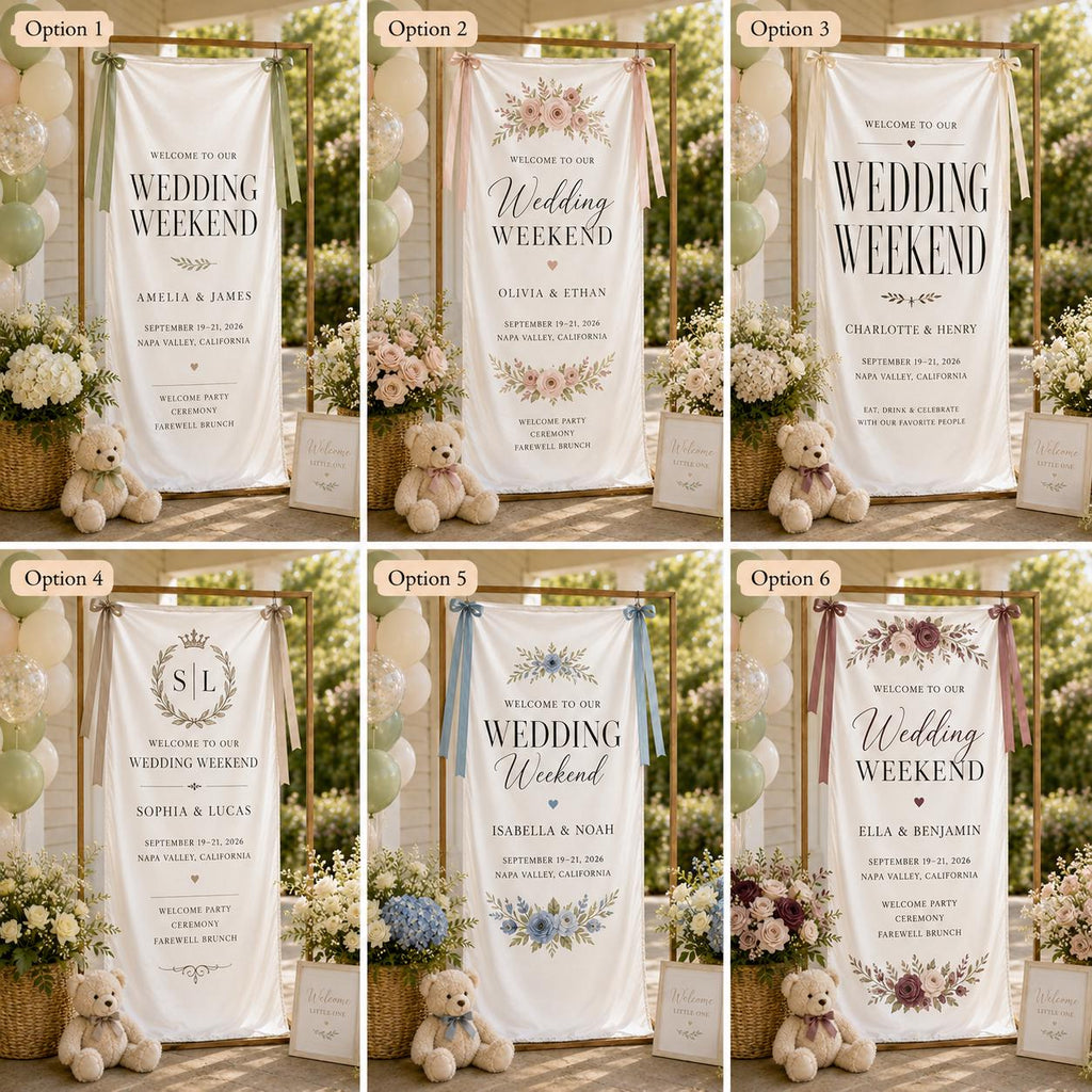 Wedding Weekend Banner, Personalized Satin Welcome Sign, Custom Fabric Wedding Event Decor - product image 3