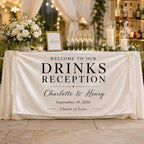 Welcome Drinks Banner, Personalized Satin Wedding Bar Sign – main product view