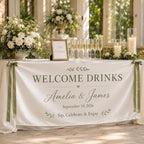 Welcome Drinks Banner, Personalized Satin Wedding Bar Sign – product photo 5