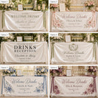 Welcome Drinks Banner, Personalized Satin Wedding Bar Sign – product photo 3
