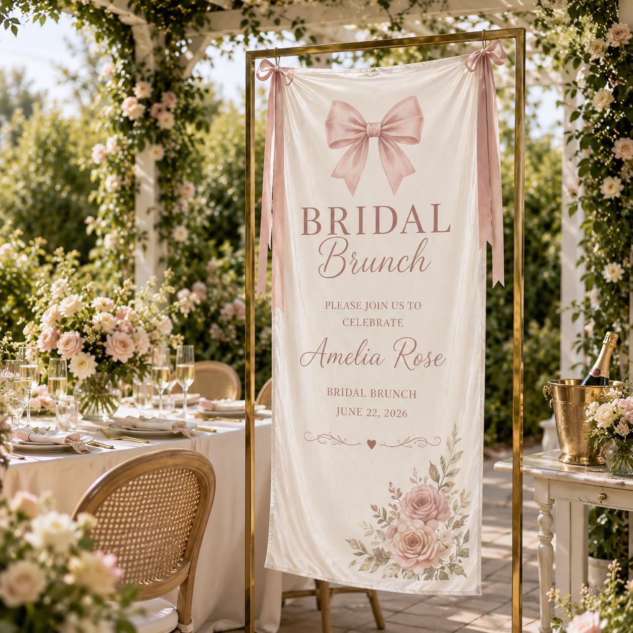 Meet The Future Mrs Bridal Shower Banner, Personalized Satin Welcome Sign, Custom Bridal Brunch Backdrop - product image 8