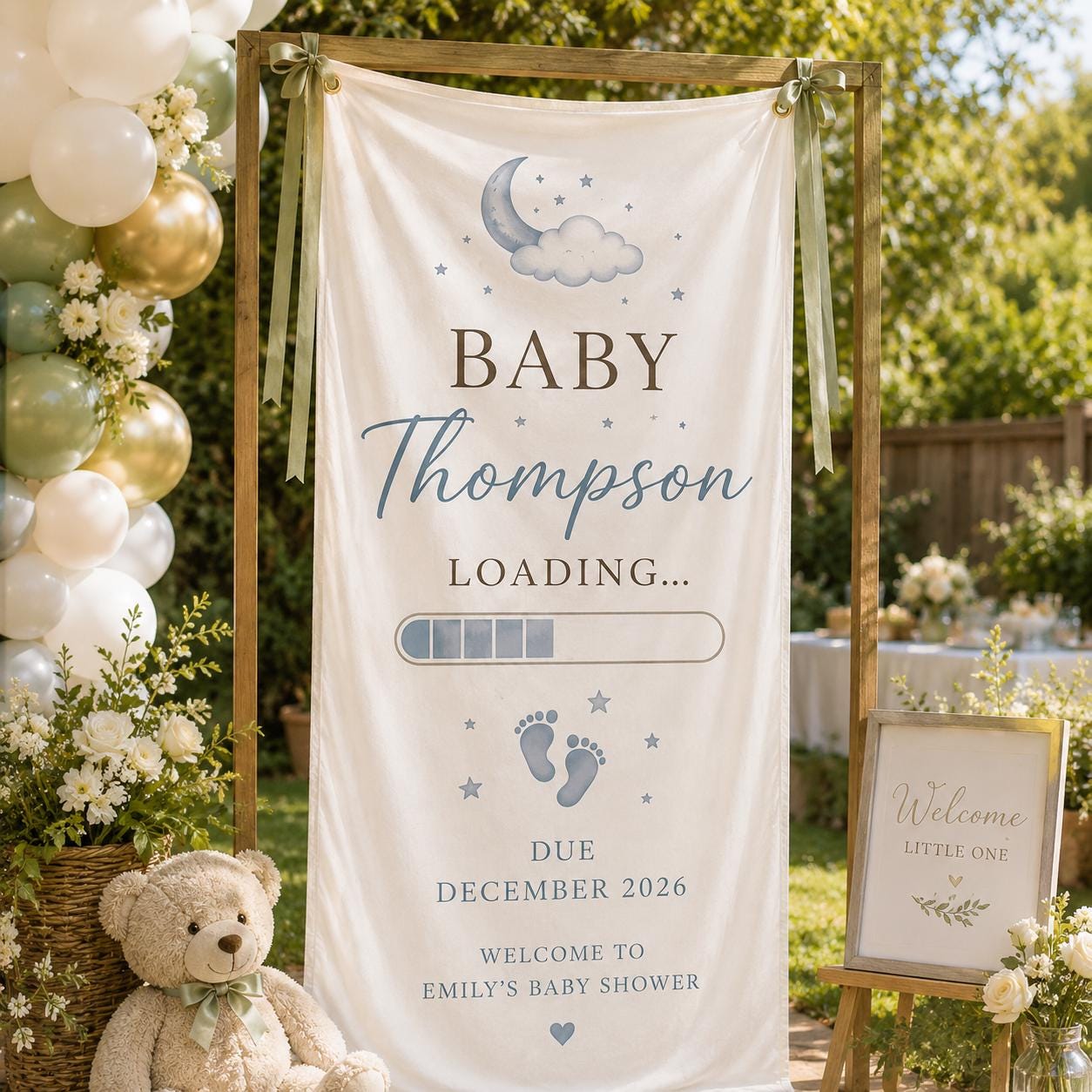 Personalized Satin Baby Shower Welcome Banner, Custom Due Date Fabric Sign - product image 8