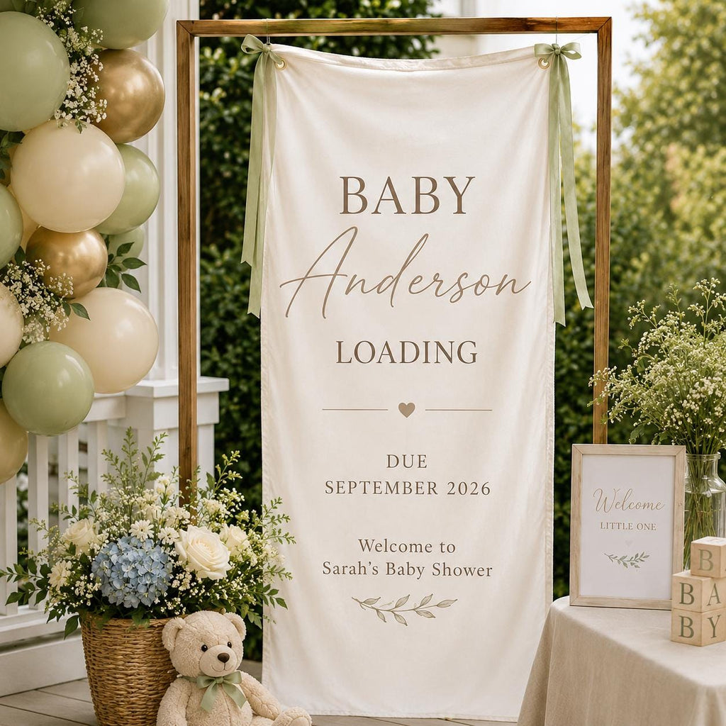 Personalized Satin Baby Shower Welcome Banner, Custom Due Date Fabric Sign - product image 10