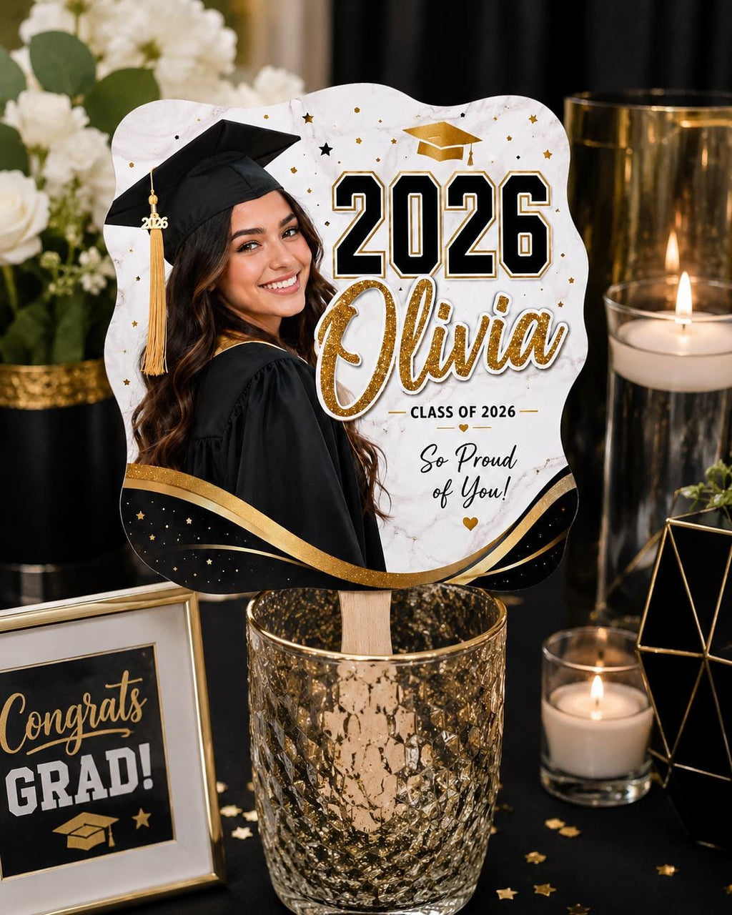 Custom Graduation Photo Fan, Personalized Class of 2026 Glitter Grad Party Prop - product image 8