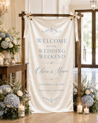 Custom Satin Wedding Weekend Welcome Banner – main product view