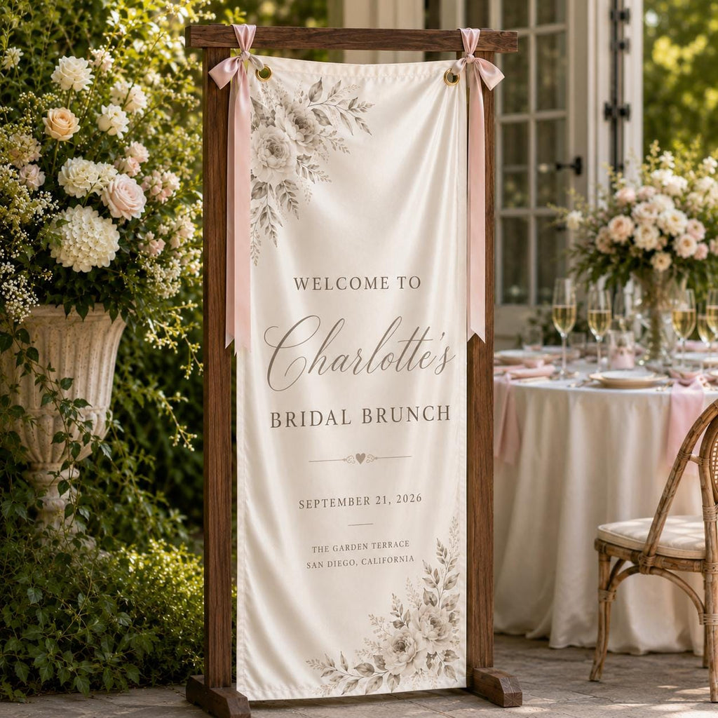 Custom Floral Satin Bridal Brunch Welcome Banner, Personalized Event Signage - product image 7