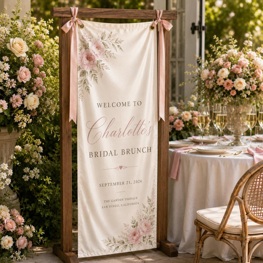 Custom Floral Satin Bridal Brunch Welcome Banner, Personalized Event Signage - product image 4